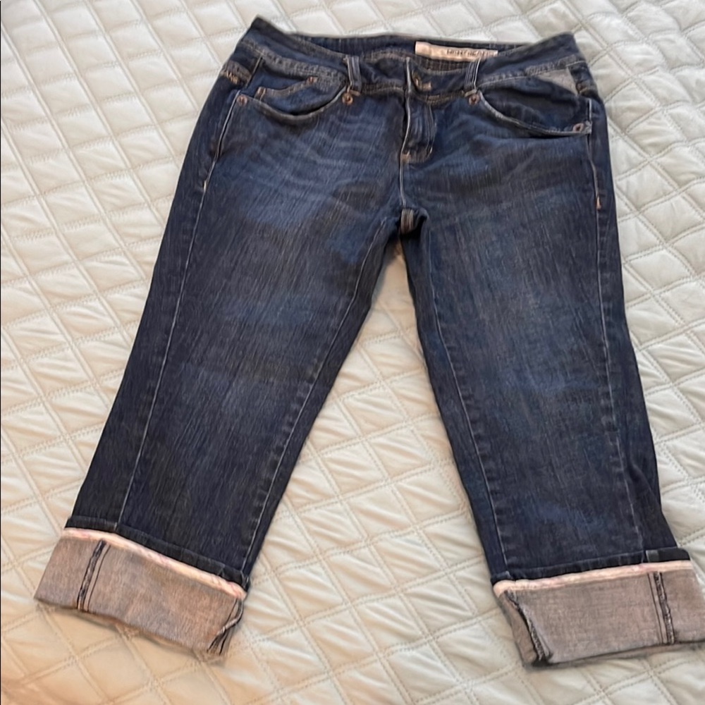 DKNY Dark Wash Cropped Jeans with Cuffed Hem